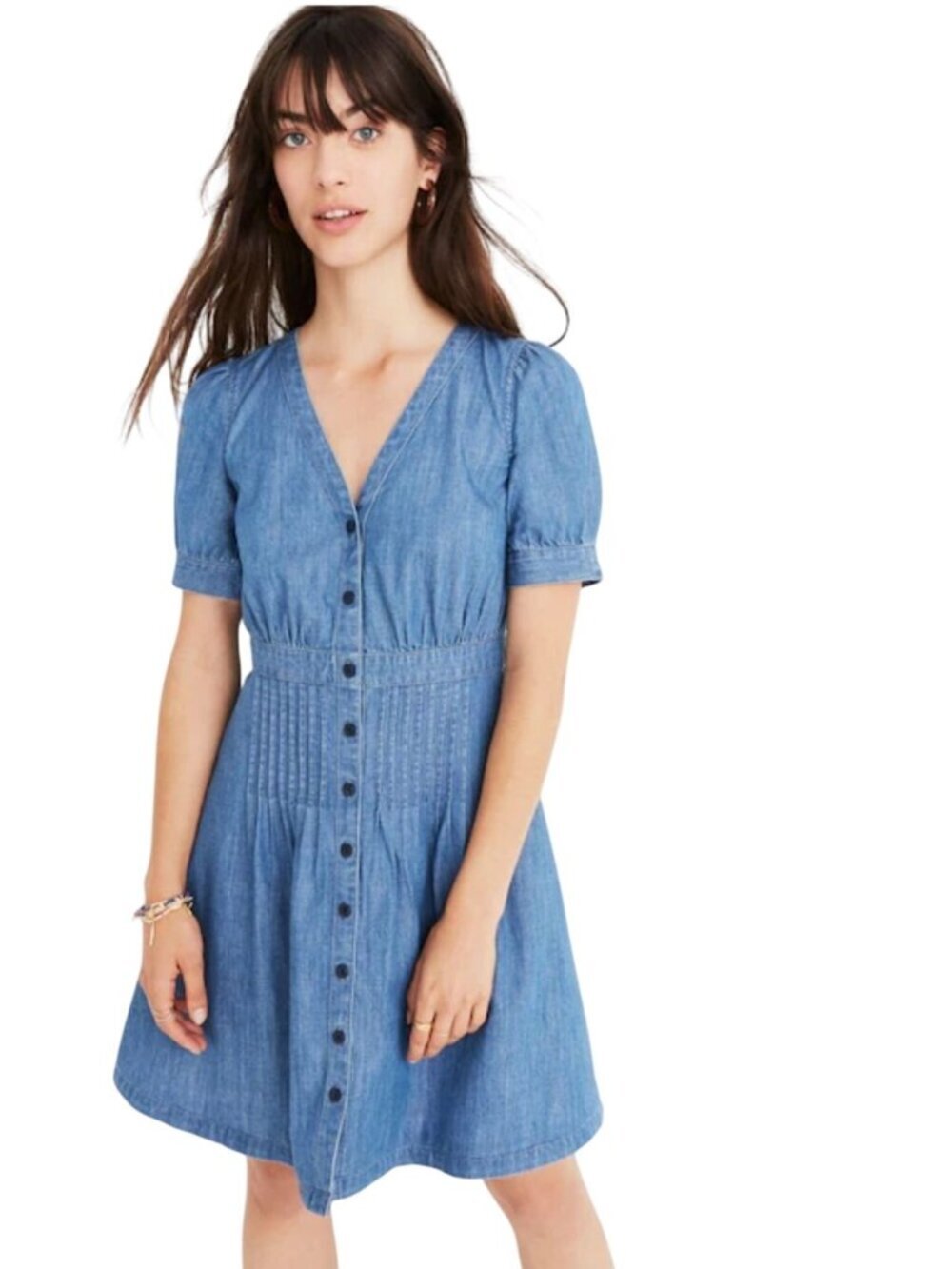Madewell Denim Daylilly Dress Annetta Wash Pintuck Detail Size 0